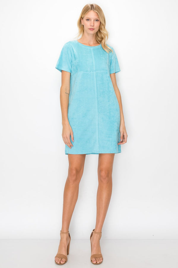 JOH Audrey Suede V-Neck Dress No Pockets Aqua