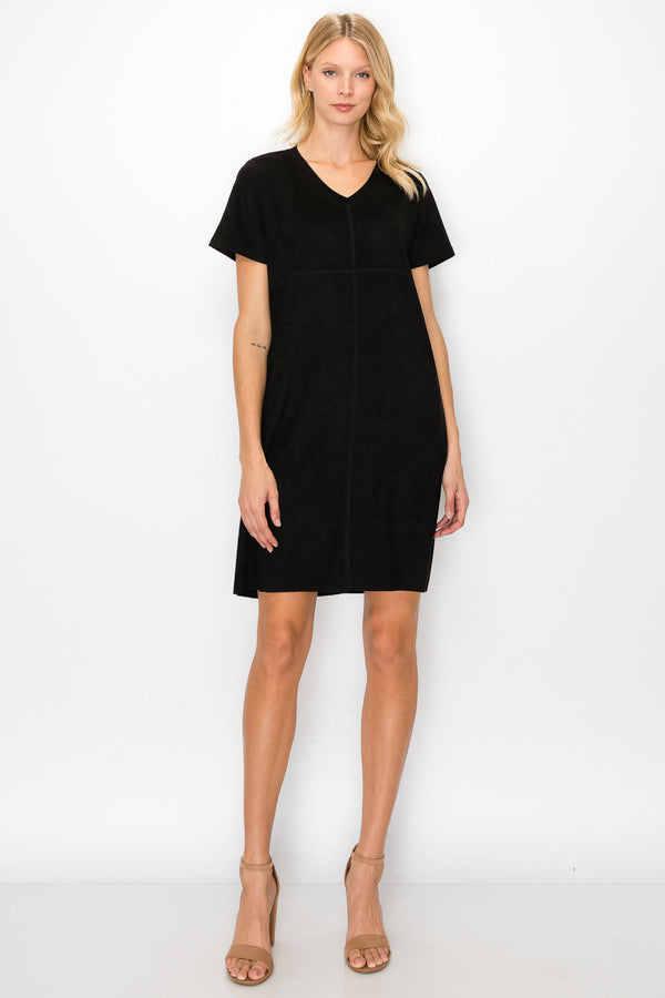 JOH Audrey Suede V-Neck Dress No Pockets Black