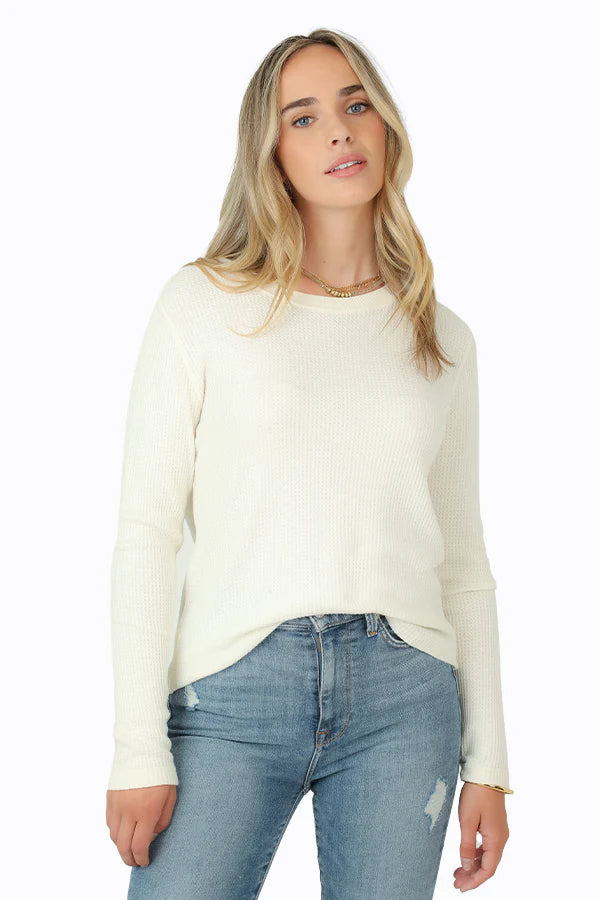 Dylan Waffle Alex Crew Neck Top White