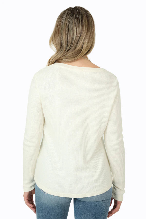 Dylan Waffle Alex Crew Neck Top White