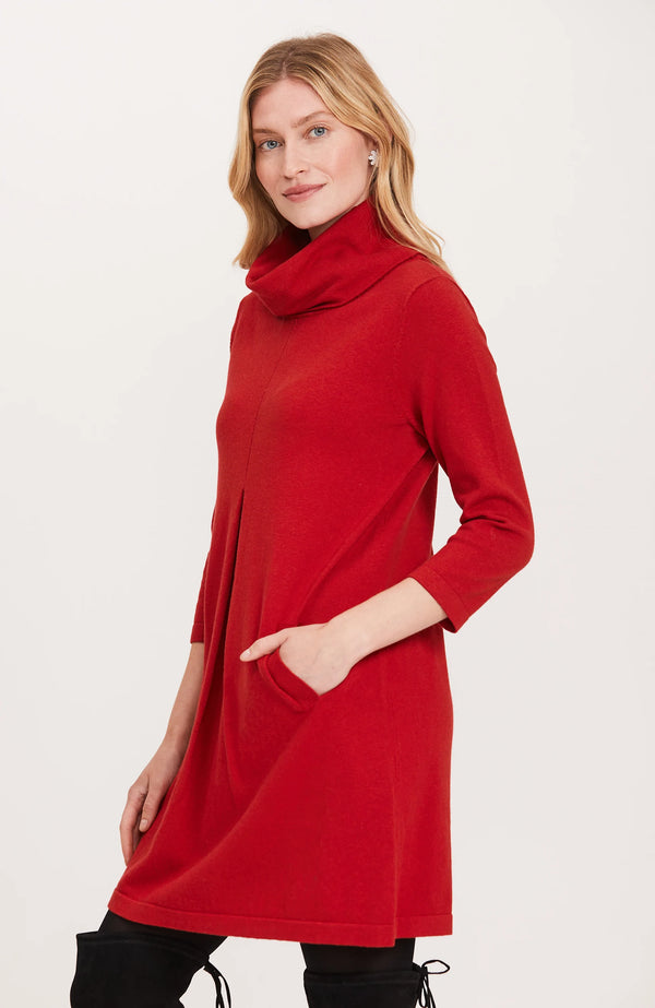 Tyler Boe Kim Cotton Cashmere Cowl Neck Dress Crimson