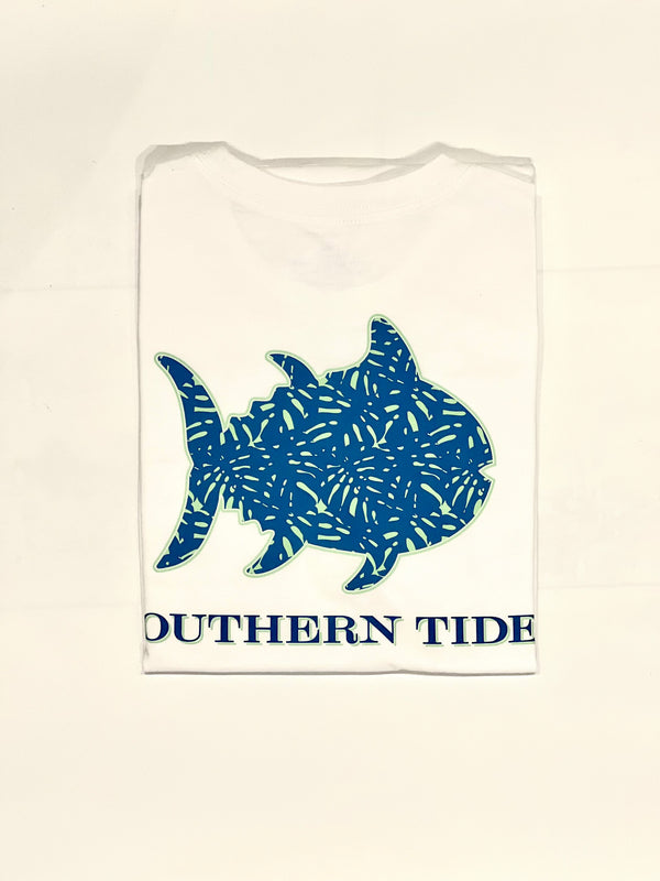 Southern Tide Short Sleeve Palm Printed Skipjack Tee Classic White