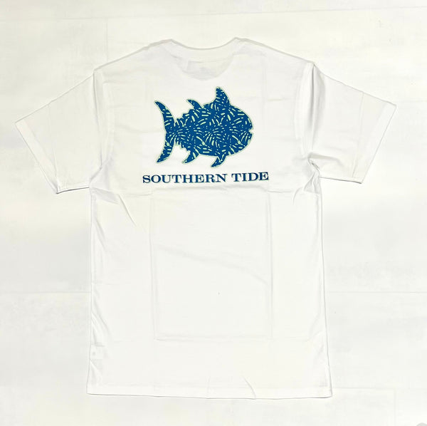 Southern Tide Short Sleeve Palm Printed Skipjack Tee Classic White