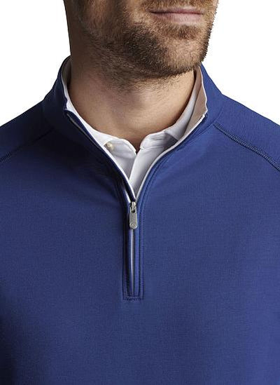 Peter Millar Dri Release Natural Touch Quarter Zip Golf Pullovers in Atlantic Blue