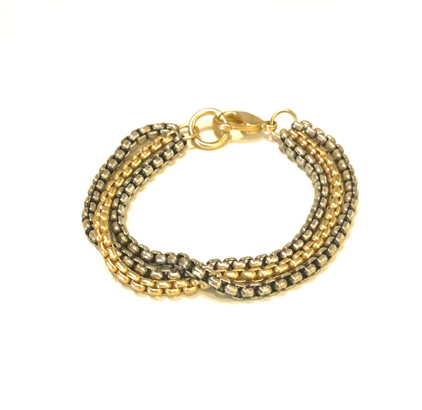 LJ Sonder Tyler Bracelet with Three Strands Mixed Gold/Antique Silver