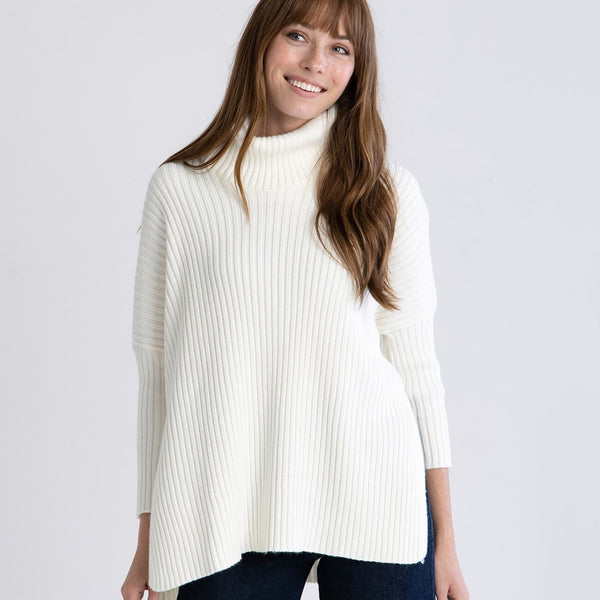 White turtleneck sweater in cashmere and wool blend - Creamy White
