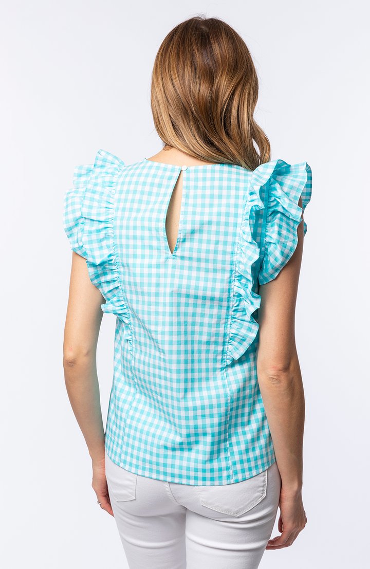 Tyler Boe Nell Gingham Ruffle Top Beach Turquoise