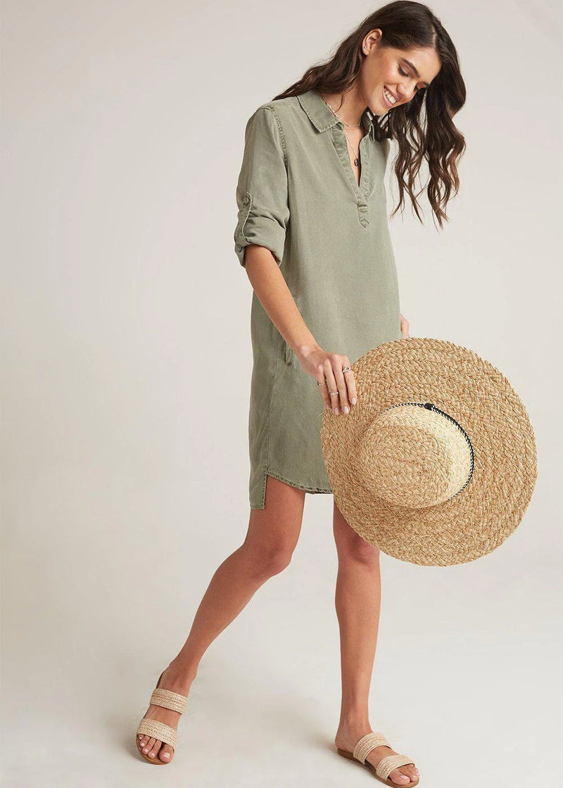 Bella Dahl A-Line Rolled Tab Sleeve Dress - Soft Army