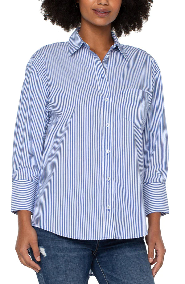 Liverpool Oversized Classic Button Down Blue Stripe – Dan's Southern Prep