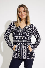 Joseph Ribkoff Chain Print Tunic Style 231259 Midnight Blue/Multi