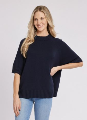 Tyler Boe Cotton Cashmere Mock Neck Sweater Navy