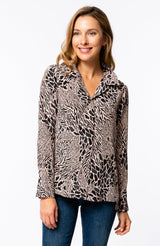 Tyler Boe Tammy Silk Animal Print Blouse Deep Spruce